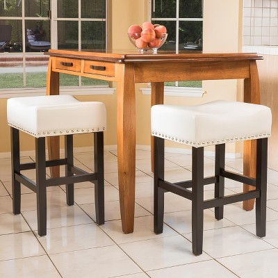 Set of 2 Bar Stools Backless Counter Stools Dining Chairs Pub Kitchen Stools, Leather -ModernLuxe