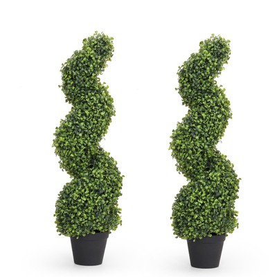 poetree 3/4/5 Ft Artificial Boxwood Spiral Topiary Trees, Artificial Plants Outdoor Spiral Faux Potted Trees Set of 2
