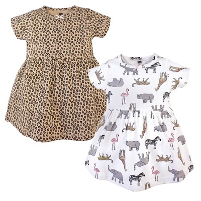 Hudson Baby Infant and Toddler Girl Cotton Short-Sleeve Dresses 2pk, Modern Pink Safari
