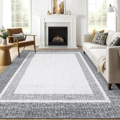 TROPOW Area Rug Machine Washable Rug Non Slip Non Shedding Large Indoor Carpet Modern Bordered Low Pile Foldable Rug for Bedroom Living Room