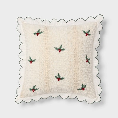 Holiday Embroidered Boucle Decorative Throw Pillow Off White - Threshold™