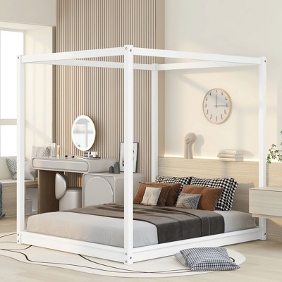 PAGED Modern Wooden Canopy Bed, King Size Bed Frame with Headboard and Support Legs, Platform Bed for Bedroom, Easy Assembly