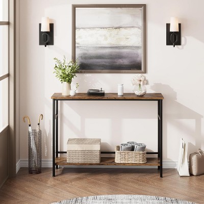 39"  Console Table, 2-Tiered Narrow Sofa Table, Sofa Back Table with Adjustable Shelf, Living Room Hallway Entrance Console Table