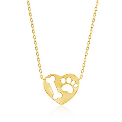 Bella Silver Sterling Silver Paw Print & Bone Cut-out Heart Necklace - Gold Plated - Gold
