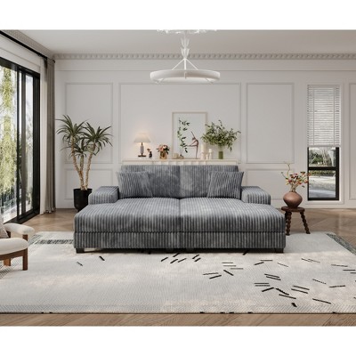 Oversized Corduroy U-Shaped Sectional Sofa Bed with Double Chaise and Armrest Storage