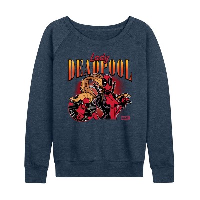 Women's - Marvel - Lady Deadpool Lightweight French Terry Wide Neck Long Sleeve Graphic Shirt