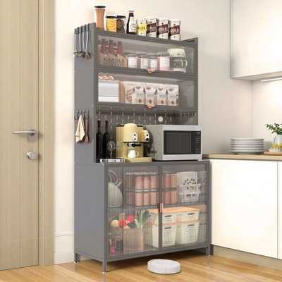 Kumasinova 73"Tall Kitchen Pantry Cabinet,6-Tier Hutch Cabinet with Pegboard,Adjustable Kitchen Cabinet,Anti-Tip Design,50lb Max Per Shelf
