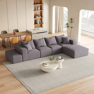 Oversized 132" Chenille Modular L-Shaped Sectional Sofa with 6 Pillows, 6-Piece Free combination, No Assembly Required