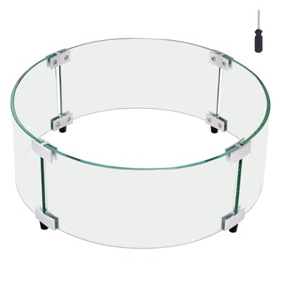 VEVOR Fire Pit Wind Guard, 29 x 8 inch Round Glass Flame Shield, 0.24-Inch Thick Fire Table Accessory, Tempered Glass Flame Guard, Transaprent