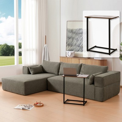 112" Modular L-Shaped Sectional Sofa with Side Table and Chaise, No Assembly Required, 2pc Free combination