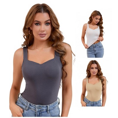 INSPIRE CHIC 3 Packs Women's Wide Strap Sweetheart Neck Undershirt Base Layer Tank Tops with Built in Bra
