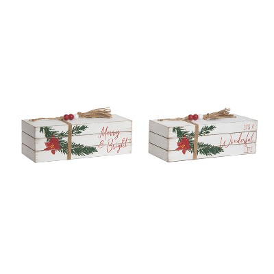 Transpac MDF Rustic Book Stack Decor Set of 2 Christmas Home Decorations