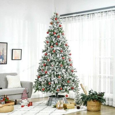 Whisen 9FT Unlit Snow Flocked Pine Artificial Christmas Tree with Realistic Branches - Green