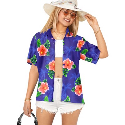 HAPPY BAY Women's Button Down Blouses Summer Beach Party Short Sleeve Tropical Vacation Blouse Shirt Hawaiian Colorful Dress Tee Shirts