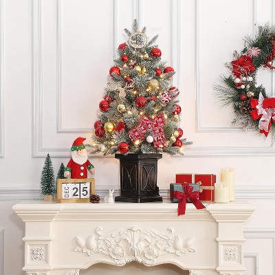 Whizmax 3 Ft Prelit Premium Snow Flocked Artificial Christmas Tree with 8 Mode Warm White Led,for Christmas Decoration,Home, Office, Arc Base