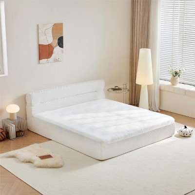 KWPZQEB All in One King Mattress & Bed Frame, 15" Full Size Mattresses in a Box for Motion Isolation Pressure Relief, No Assembly for Bedroom, White