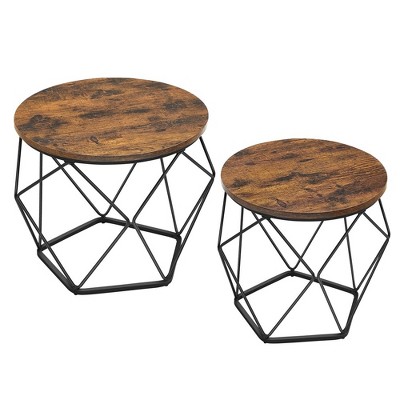 VASAGLE Small Coffee Table Set of 2, Round Coffee Table with Steel Frame, Side End Table