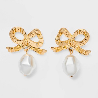 Pearl Dangle and Bow Earrings - A New Day™ Gold/Pearl