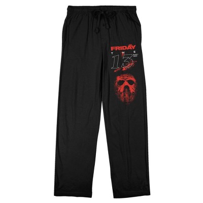 Friday The 13th Red Splatter Jason Mask Men's Black Sleep Pajama Pants