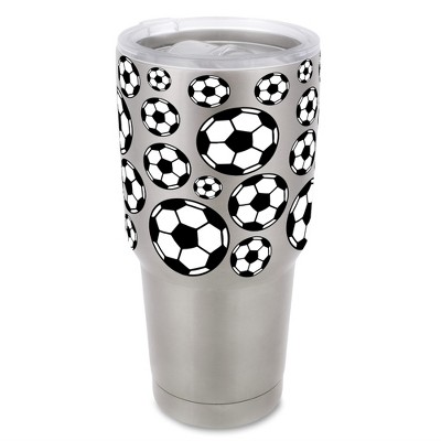 100 North 30 Ounce Stainless Steel On the Go Travel Tumbler With Push Top Lid, Soccer Ball Silver
