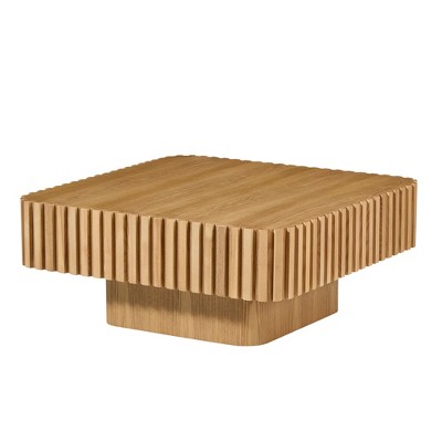 31.5" MDF Handcraft Square Drum Coffee Table with Sturdy Pedestal Base and Small Footprint for Living Room
