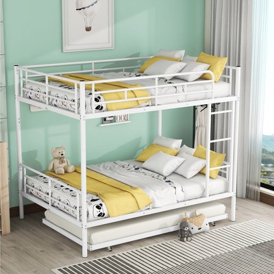 Full Over Full Metal Bunk Bed with Trundle Black