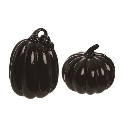 Transpac Glass Black Halloween Pumpkins Set of 2 10.25 in Decorative Objects for Spooky Home Decor