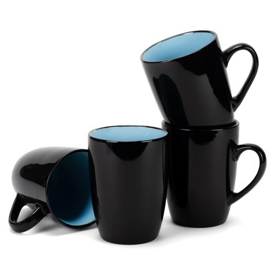 Elanze Designs Color Pop Pale Blue Black Exterior 16 ounce Glossy Ceramic Mugs Matching Set of 4