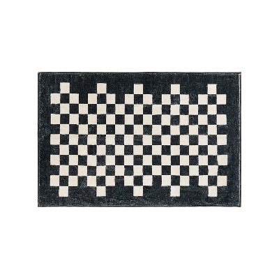 World Rug Gallery Contemporary Checkered Border Washable Non Slip Area Rug:  Polyester,  Low Pile,  Pet Friendly