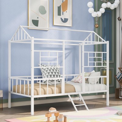 Twin Size Metal House Bed with Slatted Support