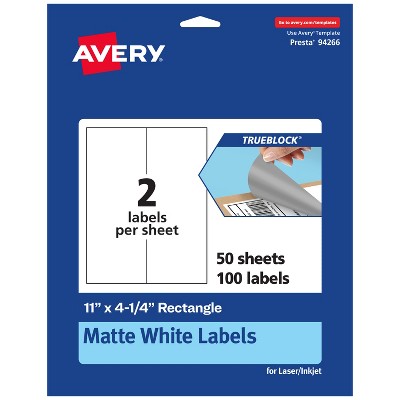 Avery TrueBlock Matte White Paper Labels,  11" x 4-1/4" Rectangle