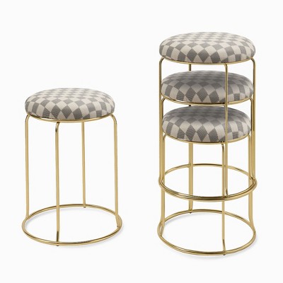 Kings Brand Furniture 4-Pack Stack Stools, Upholstered w/Metal Legs Backless Stackable  Bar and Counter Height Stool, Dining Room Kitchen Chairs