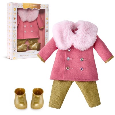 FAO Schwarz Toy Doll Fashion Coat and Pant: Baby Doll Clothing Set for 14-Inch Dolls, Polyester, 3-Piece Outfit