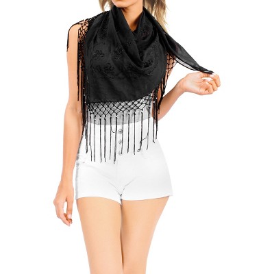 LA LEELA Women's Summer Sarong Beach Cover Ups Short Sheer Wrap Scarf Skirt Bikini Swimsuit Coverup Dress One Size Short Black