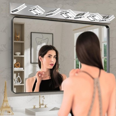 45" Modern Chrome 7-Light LED Vanity Light, Square Acrylic Lampshades Wall Mount Fixture for Bathroom, Mirror Lighting