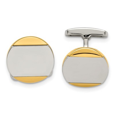 Black Bow Jewelry Stainless Steel, Gold Tone Plated & Polished Round Cuff Links, 18mm