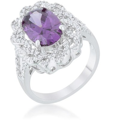 Slickblue 8.5 Carat Amethyst Round Stone Ring for Women, Rhodium Finish, Classic Style, Sizes 5-10