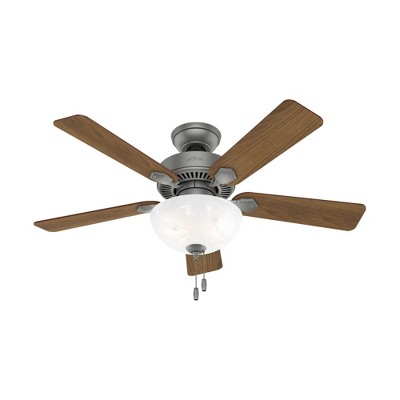 Hunter 44" Swanson Lighted Ceiling Fan Matte Silver with 5 Blades and Integrated LED Light Kit for Indoor Use