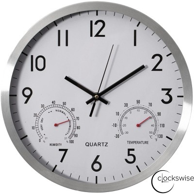 Clockswise Large Outdoor Wall Clock Thermometer Combo, Waterproof Hygrometer Silent Battery Operated Clocks Timepiece Garden Weather Master Station