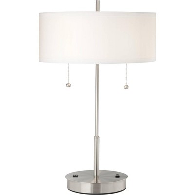 360 Lighting Nikola Modern Accent Table Lamp 23 3/4" High Silver with USB and AC Power Outlet in Base White Drum Shade for Bedroom Living Room Bedside