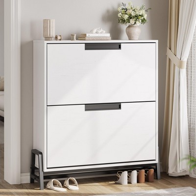 GustoWave Shoe Storage Cabinet with 2 Flip Drawers, Freestanding Shoe Organizer with Metal Legs, Adjustable Shelf Narrow Shoe Rack Cabinet