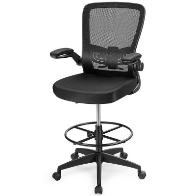 Costway Adjustable Swivel Drafting Chair with Flip-Up Armrests Adjustable Lumbar Support Black&White/Black