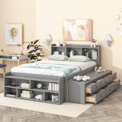 Full Size Storage Bed with Bookcase Headboard for Bedroom