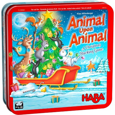HABA Animal Upon Animal Christmas Limited Edition Wooden Stacking Game in Collector's Tin - Fun Games with Wooden Animals & Christmas Games