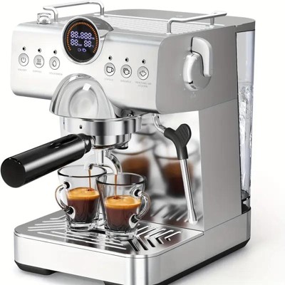 Kismile 2 Cup Stainless Steel Espresso Machine with LED Display, Cold Brew and Milk Frother Steam Wand for Latte and Cappuccino