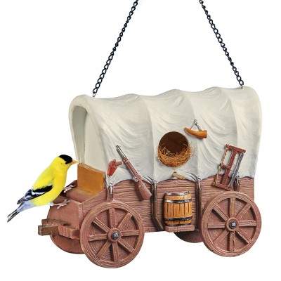 Collections Etc Hand-Painted Covered Wagon Hanging Birdhouse Brown