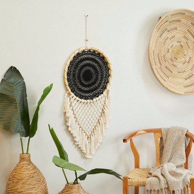 42"x16" Cotton Macrame Handmade Dreamcatcher Wall Decor Black - Olivia & May: Beaded Tassels, Boho Chic