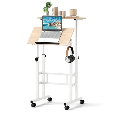 Costway Mobile Standing Desk Rolling Adjustable Laptop Cart Home Office Walnut/Natural/White
