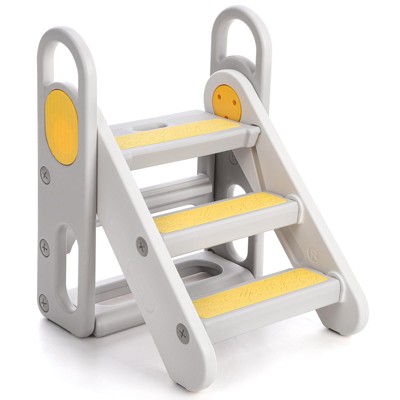 Foldable Step Stool for Kids, Toddler Adjustable 3 Step Stool with Handles, Anti-Skip, Stepping Ladder Standing Tower for Bathroom Sink