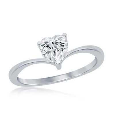 Bella Silver Sterling Silver 3-Prong Heart CZ Engagement Ring - Available Sizes:  9 ,  8 ,  7 ,  5 ,  6